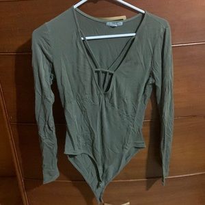 Forest green body suit long sleeve